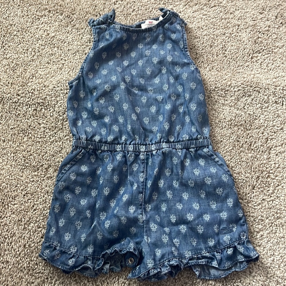 Girls Vineyard Vines denim romper with snaps